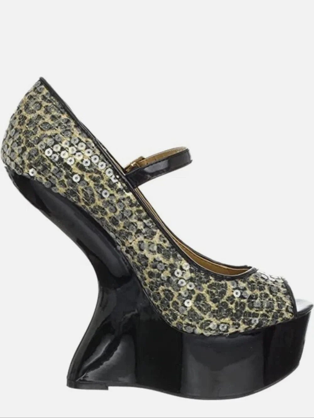 New w/Box Chinese Laundry China Doll Sequin Peep-Toe Sculpted Platform Wedges